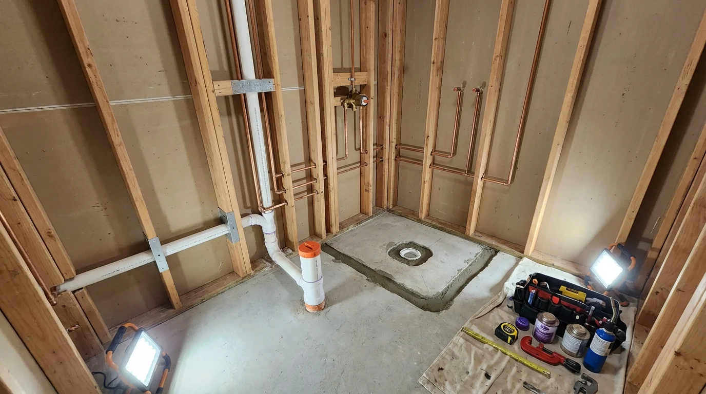 Bathroom rough-in plumbing during remodel by Johns Plumbing LLC in Rowland Heights