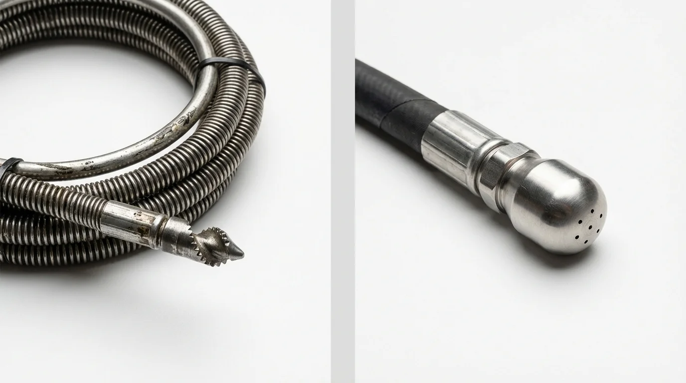 Drain snake cable and hydro jetting nozzle used for drain cleaning in Rowland Heights, CA