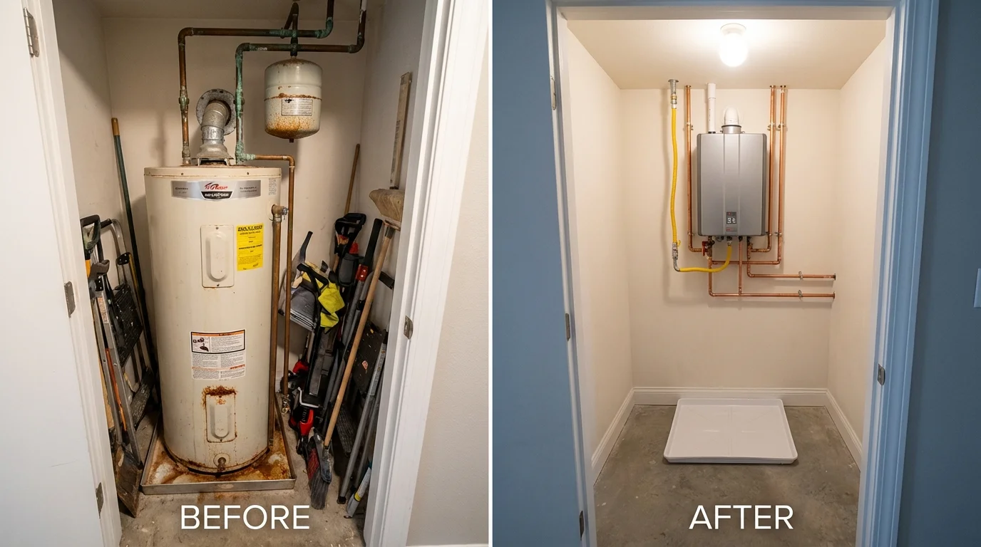 Tank water heater versus wall-mounted tankless unit comparison for Rowland Heights, CA homeowners