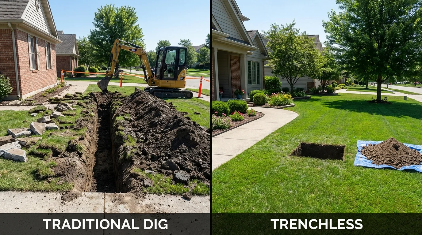 Trenchless sewer repair with minimal yard damage versus traditional excavation in Rowland Heights, CA